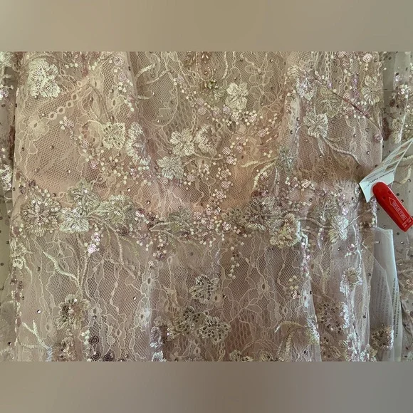 Mac Duggal Size 10 Blush Pink Beaded Floral Lace Midi Dress NWT Formal Cocktail - Picture 6 of 15